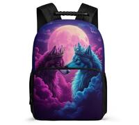 TPISLI Mochila Escolar Luna Lobo para Niño Niña Cursos 3-5 Mochila Colegio Luna Lobos 8-12 Años Daypack, Bolsillos Laterales Detalles de Fieltro Excursiones Cortas