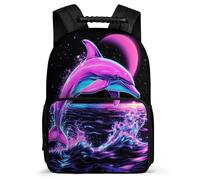 TPISLI Mochila Escolar Patrón de Delfín para Niños Niñas 7-12 Años, Mochila Vida Marina Infantil Colegio Primaria, Daypack, Resistente, Bolsillos Laterales, Viaje Uso Diario