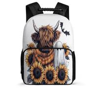 TPISLI Mochila Escolar Patrón de Highland Vaca para Niños Niñas 7-12 Años, Mochila Vaca Infantil Colegio Primaria, Daypack, Resistente, Bolsillos Laterales, Viaje Uso Diario