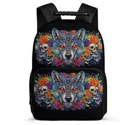 TPISLI Mochila Escolar Patrón de Lobo Cursos 3-5 para Niñas, Mochila Infantil Ilustración de Lobo Ligera, Bookbag, Resistente, Bolsillos Laterales, Viaje Uso Diario