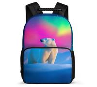 TPISLI Mochila Escolar Polar Oso Aurora Diseño para Niños 5-10 Años Mochila Colegio Animal Cursos 1-3 Daypack, Asa Reforzada Espalda Acolchada Navidad Escuela