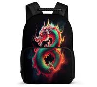 TPISLI Mochila Escolar Verde Dragón Primaria para Estudiantes Mochila Colegio Art Chinese Dragón 6-11 Años School Bag, Asa Reforzada Detalles de Fieltro Regalo Cumpleaños