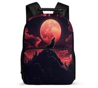 TPISLI Mochila Full Luna Lobo para Estudiantes Cursos 3-5 Mochila Lobos Luna 5-10 Años School Bag, Detalles de Fieltro Bolsillos Laterales Ocio Actividades