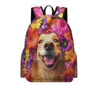 TPISLI Mochila Golden Retriever Dog Escolar Niña 7-10 Años Mochilas Primaria Niño con Flower Puppy Motif, Mochila Infantil Ligera para Colegio Y Viajes