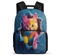 TPISLI Mochila Ilustración de Gatito Niños Niñas Cursos 2-4, Mochila Escolar Diseño de Animal Gato Infantil Colegio, Daypack, Resistente, Bolsillos Laterales, Viaje Uso Diario