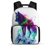 TPISLI Mochila Ilustración de Lobo para Chicos Chicas Colegio Primaria, Mochila Escolar Diseño de Animal Lobo 6-10 Años, Bookbag, Primaria Viaje, Cómoda para Libros Cuadernos