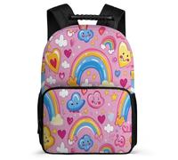 TPISLI Mochila Infantil Arcoíris para Niños Niñas Colegio Mochila Corazón 5-10 Años School Bag, Asa Reforzada Detalles de Fieltro Regalo Cumpleaños