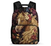 TPISLI Mochila Infantil Caballo Flores Estampado para Niñas 7-12 Años Mochila Escolar Animal Illustration Cursos 3-5 Bookbag, Espalda Acolchada Tejido 1680D Ocio Actividades