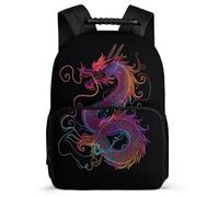 TPISLI Mochila Infantil Dragón Estampado Cursos 1-3 para Niños Mochila Chinese Estilo 7-11 Años Daypack, Bolsillos Laterales Detalles de Fieltro Excursiones Cortas