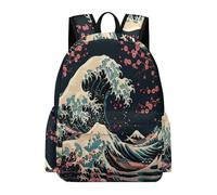 TPISLI Mochila Infantil Estilo de Japonés Chicas 12-16 Años Mochila Escolar Estampado de Ola Niños 12-16 Años Daypack Práctica Resistente Viaje Uso Diario Viaje