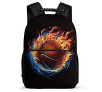 TPISLI Mochila Infantil Fire Baloncesto Motivo para Escolares 6-11 Años Mochila Basket-Balón Cursos 3-5 Backpack, Resistente Ligera Asa Reforzada Excursiones Cortas