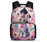 TPISLI Mochila Infantil Gatito Rosa Estampado Cursos 2-4 para Niñas Mochila Colegio Gato Animal 8-12 Años School Bag, Resistente Ligera Espalda Acolchada Vuelta al Cole