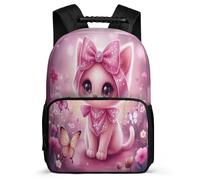 TPISLI Mochila Infantil Gato Rosa Patrón Niño Niña 8-12 Años Mochila Escolar Animal Gatito Cursos 1-3 Backpack, Bolsillos Laterales Tejido 1680D Navidad Escuela