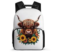 TPISLI Mochila Infantil Highland Ganado Cursos 2-4 para Niñas Mochila Colegio Animal Bull 8-12 Años School Bag, Resistente Ligera Espalda Acolchada Vuelta al Cole