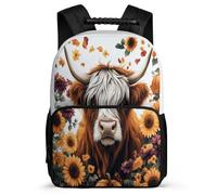 TPISLI Mochila Infantil Highland Ganado para Niña Niño 8-12 Años Mochila Escolar Animal Vaca Colegio Daypack, Asa Reforzada Tejido 1680D Excursiones Cortas
