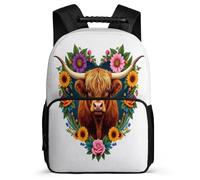 TPISLI Mochila Infantil Highland Ganado para Niños Niñas Cursos 2-4 Mochila Colegio Bull Diseño 7-11 Años Backpack, Bolsillos Laterales Espalda Acolchada Regalo Cumpleaños