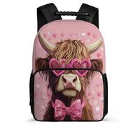 TPISLI Mochila Infantil Highland Ganado Rosa Estudiantes 7-11 Años Mochila Escolar Bull Estampado Cursos 2-4 Bookbag, Tejido 1680D Resistente Ligera Ocio Actividades