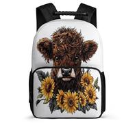 TPISLI Mochila Infantil Highland Vaca para Escolares Cursos 3-5 Mochila Colegio Girasol Ganado 5-10 Años Backpack, Bolsillos Laterales Detalles de Fieltro Regalo Cumpleaños