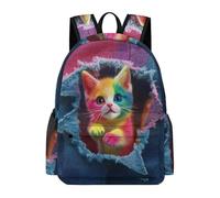 TPISLI Mochila Infantil Ilustración Gato 1º-3º Curso Niño y Niña Mochila Escolar Diseño Gatito 7-11 Años Mochila de Gran Capacidad, Bookbag para Excursión Paseo y Vuelta al Cole