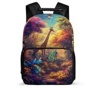 TPISLI Mochila Infantil Jirafa Patrón para Niños Niñas 8-12 Años Mochila Escolar Animal Peacock Primaria Backpack, Bolsillos Laterales Tejido 1680D Regalo Cumpleaños