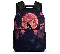 TPISLI Mochila Infantil Lobo Luna para Niños Niñas Colegio Mochila Luna Lobos 6-11 Años Daypack, Resistente Ligera Bolsillos Laterales Navidad Escuela