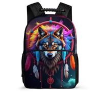 TPISLI Mochila Infantil Lobos Patrón Niñas 7-11 Años Mochila Escolar Animal Lobo Cursos 2-4 Bookbag, Bolsillos Laterales Detalles de Fieltro Vuelta al Cole