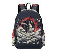 TPISLI Mochila Japonés Estilo Olas 6-10 Años para Niño Mochila Olas Curso 2-4 para Niña Bookbag, Daypack Impermeable en Clases, Paseo y Senderismo Actividades Diarias Uso Diario