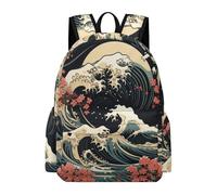 TPISLI Mochila Japonés Estilo Olas Clase 7 para Chicas Mochila Olas 12-16 Años para Chicos Backpack, School Bag Duradera en Curso, Libros y Salidas Actividades Diarias Uso Diario