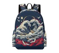 TPISLI Mochila Japonés Estilo Olas para Niña Curso 9 Mochila Escolar Olas para Niño 15 Años School Bag, Daypack Resistente en Clases, Paseo y Senderismo Actividades Diarias