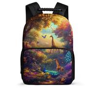 TPISLI Mochila Jirafa Pavo Real Chicos Chicas Primaria, Mochila Escolar Animal Pavo Real Infantil Colegio, Bookbag, Tejido 1680D, Detalles de Fieltro, Colegio Viaje