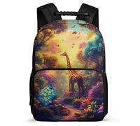 TPISLI Mochila Jirafa Peacock Estampado Escuela Primaria para Niños Mochila Colegio Animal Diseño 7-12 Años Backpack, Bolsillos Laterales Espalda Acolchada Excursiones Cortas