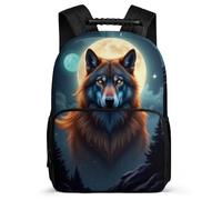 TPISLI Mochila Lobo Luna Cursos 2-4 para Estudiantes Mochila Escolar Luna Lobos 6-10 Años Bookbag, Tejido 1680D Detalles de Fieltro Viaje Uso Diario