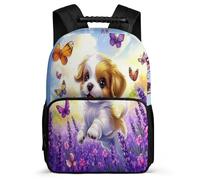 TPISLI Mochila Mariposa Cachorro Cursos 1-3 para Chicos Chicas Mochila Infantil Lindo Perro 6-10 Años Backpack, Tejido 1680D Bolsillos Laterales Ocio Actividades