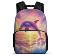TPISLI Mochila Motivo de Delfín Arcoíris para Escolares Colegio Primaria, Mochila Escolar Vida Marina 5-10 Años, Daypack, Espalda Acolchada, Asa Reforzada, Escuela Diario