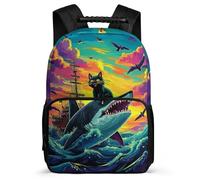 TPISLI Mochila Motivo de Tiburón Gato para Escolares Colegio Primaria, Mochila Escolar Océano Criatura 5-10 Años, Daypack, Espalda Acolchada, Asa Reforzada, Escuela Diario