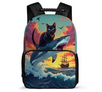 TPISLI Mochila Tiburón Gato Motivo Escuela Primaria para Estudiantes Mochila Colegio Marine Animal 7-12 Años Backpack, Bolsillos Laterales Espalda Acolchada Vuelta al Cole