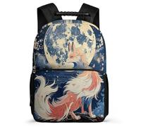 TPISLI Mochila Zorro Luna Estampado para Niños 7-12 Años Mochila Colegio Animal Diseño Escuela Primaria School Bag, Detalles de Fieltro Asa Reforzada Navidad Escuela