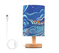 tplaotee Blue Magic Star and Moon - Lámpara de escritorio de oficina para baño, luz nocturna para mesa auxiliar, lámparas de mesa para niños con USB