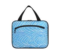 tplaotee Bolsa de cosméticos de viaje con diseño de puntos de línea azul claro con gancho, estuche de maquillaje multifuncional para viajes, maquillaje, baño, bolsos para hombre, talla M, Patrón de