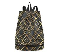 tplaotee Bolsa de cuerda con cordón de rombo a cuadros, color dorado y negro, para yoga, natación, para mujer, con compartimentos para seco y húmedo