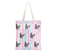 tplaotee Bolsa de lona personalizada con diseño de avatares de mascotas para mujer, bolsas de lona a granel para mujeres, espacios en blanco de trabajo, patrón de rayas rosas y azul claro, arte de
