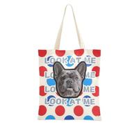 tplaotee Bolsa de lona personalizada con diseño de avatares para mascotas, diseño de lunares, color azul y rojo, bolsas de compras para comestibles, bolsas a granel para mujeres, trabajo en blanco