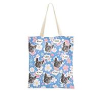 tplaotee Bolsa de lona personalizada con diseño de avatares para mascotas, para mujer, color blanco, rosa, flores pequeñas, fondo azul