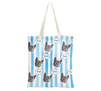 tplaotee Bolsa de lona personalizada con diseño de avatares para mascotas, para mujer, para trabajo, color azul cielo, blanco puro, patrón de rayas