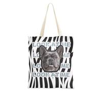 tplaotee Bolsa de lona personalizada con estampado de animales en blanco y negro para mascotas, diseño de avatares en lona, para mujer, para trabajo, liso