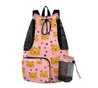 tplaotee Bolsas con cordón para hombres y mujeres, bolsa de natación con bolsillos interiores, mochila de cuerda, separación húmeda y seca, feliz San Valentín, dibujos animados, leopardo divertido