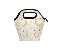 tplaotee Bolsas de almuerzo para mujer para el trabajo con mango curvo, lonchera impermeable para hombre, mini bolsa térmica para oficina, viajes, lunas retro estrelladas