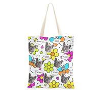 tplaotee Bolsas de lona personalizadas con diseño de avatares para mascotas, con asas, para dama, diseño floral colorido de dibujos animados