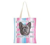 tplaotee Bolsas de lona personalizadas con diseño de rayas rosas y azules claras, diseño de avatares de mascotas a granel para mujeres, lisas
