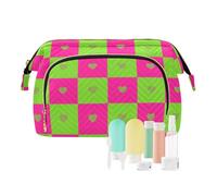 tplaotee Bolsas de maquillaje de búfalo a cuadros con diseño de corazón verde melocotón profundo, bolsas de cosméticos ligeras para bolsa de maquillaje de viaje, Buffalo Plaid Check Heart Green Deep
